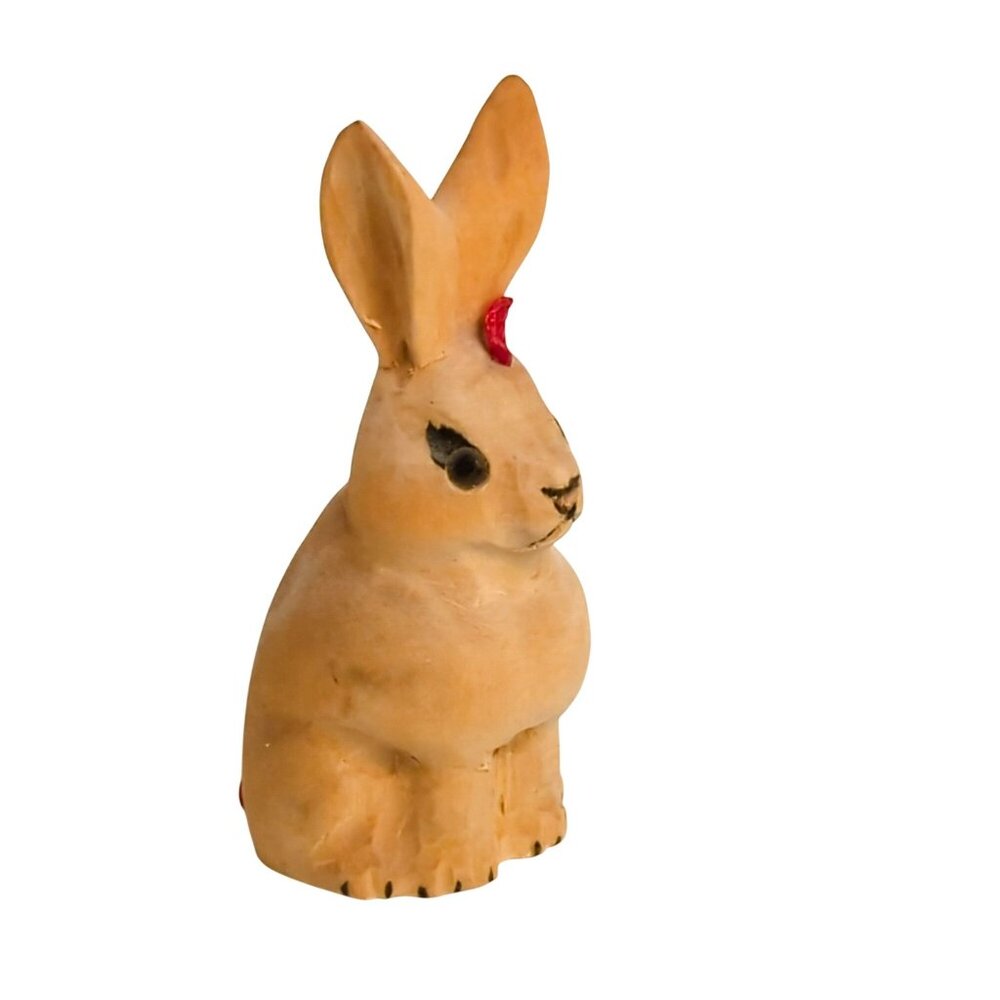 Vintage Wooden Rabbit Ornament Hand Carved Bunny Easter Hanging Decor 2.75”